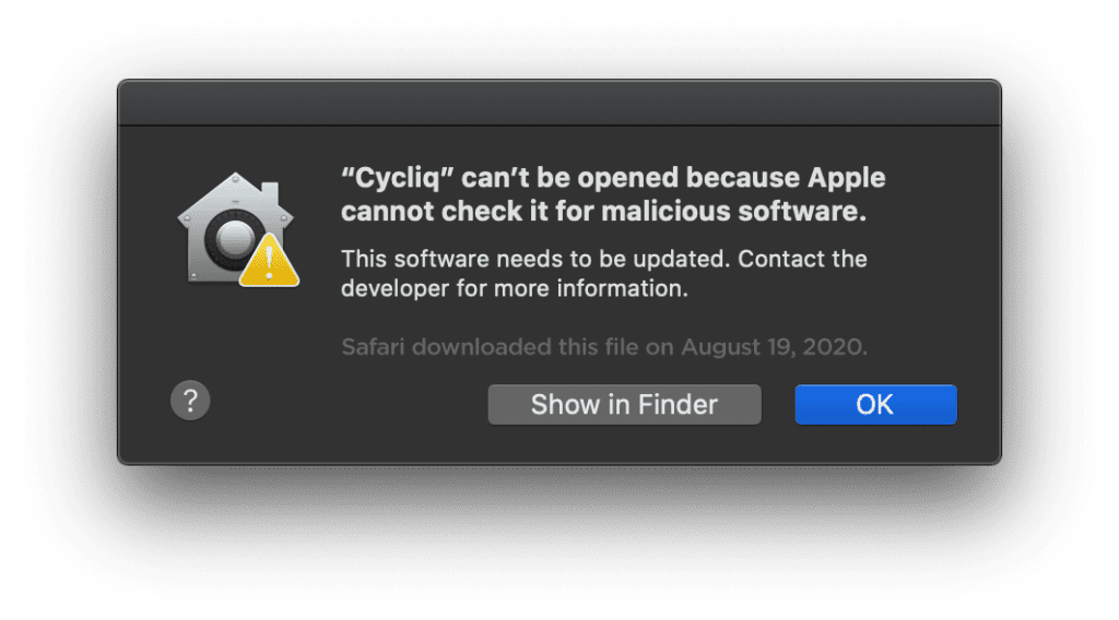 macOS Catalina prompt when opening CycliqPlus
